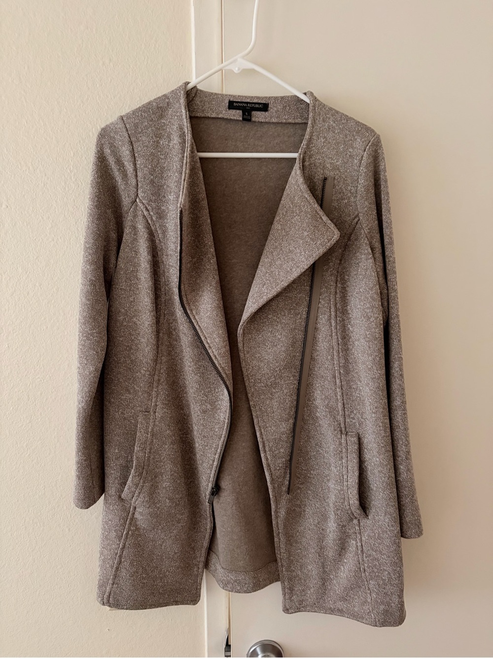 Taupe Draped Open-Front Coat